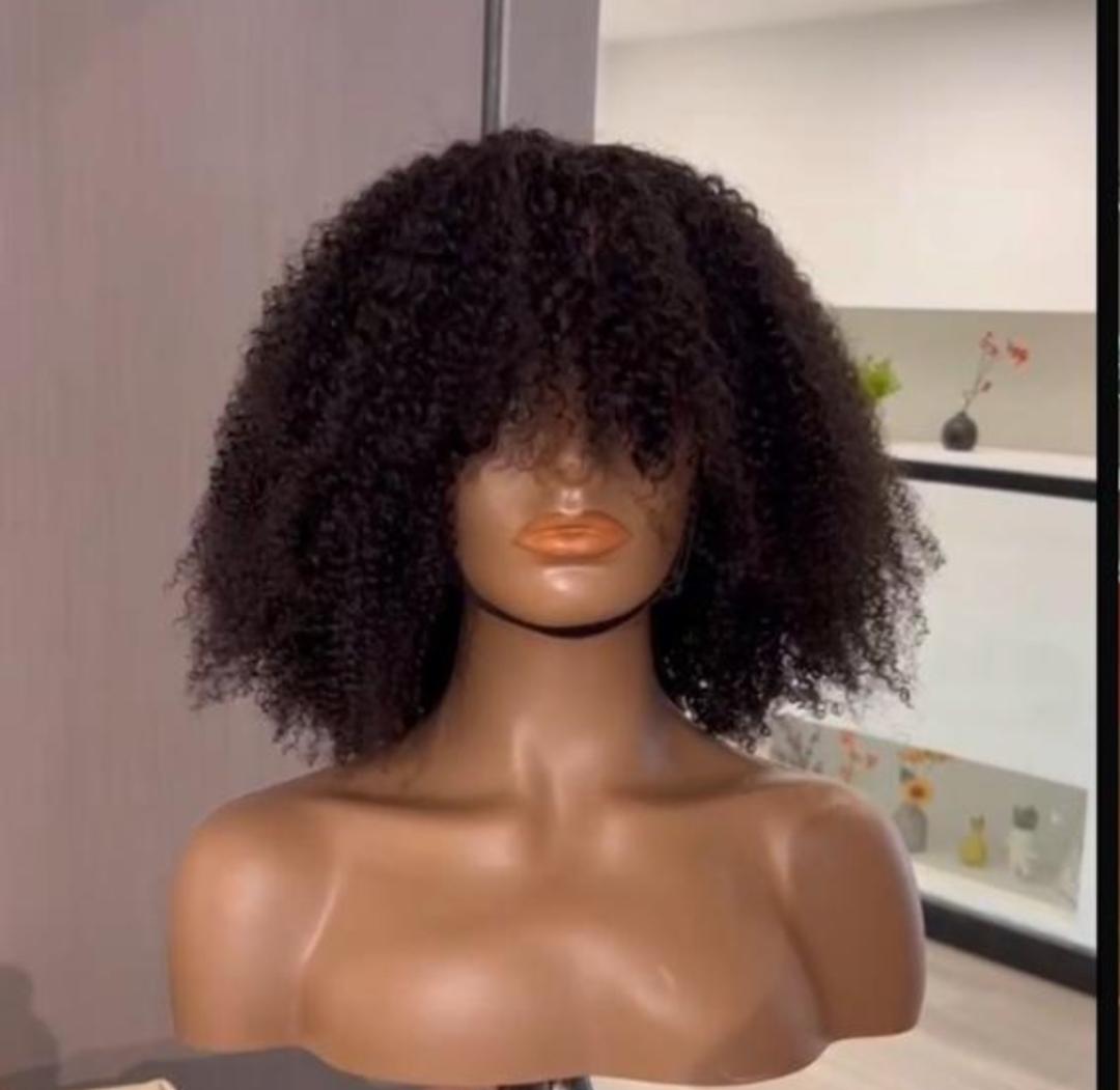 Kinky curly bangs